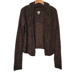 CONVERSE ONE STAR Womens Cardigan Wrap Sweater Brown Black Sz M Twist Trim